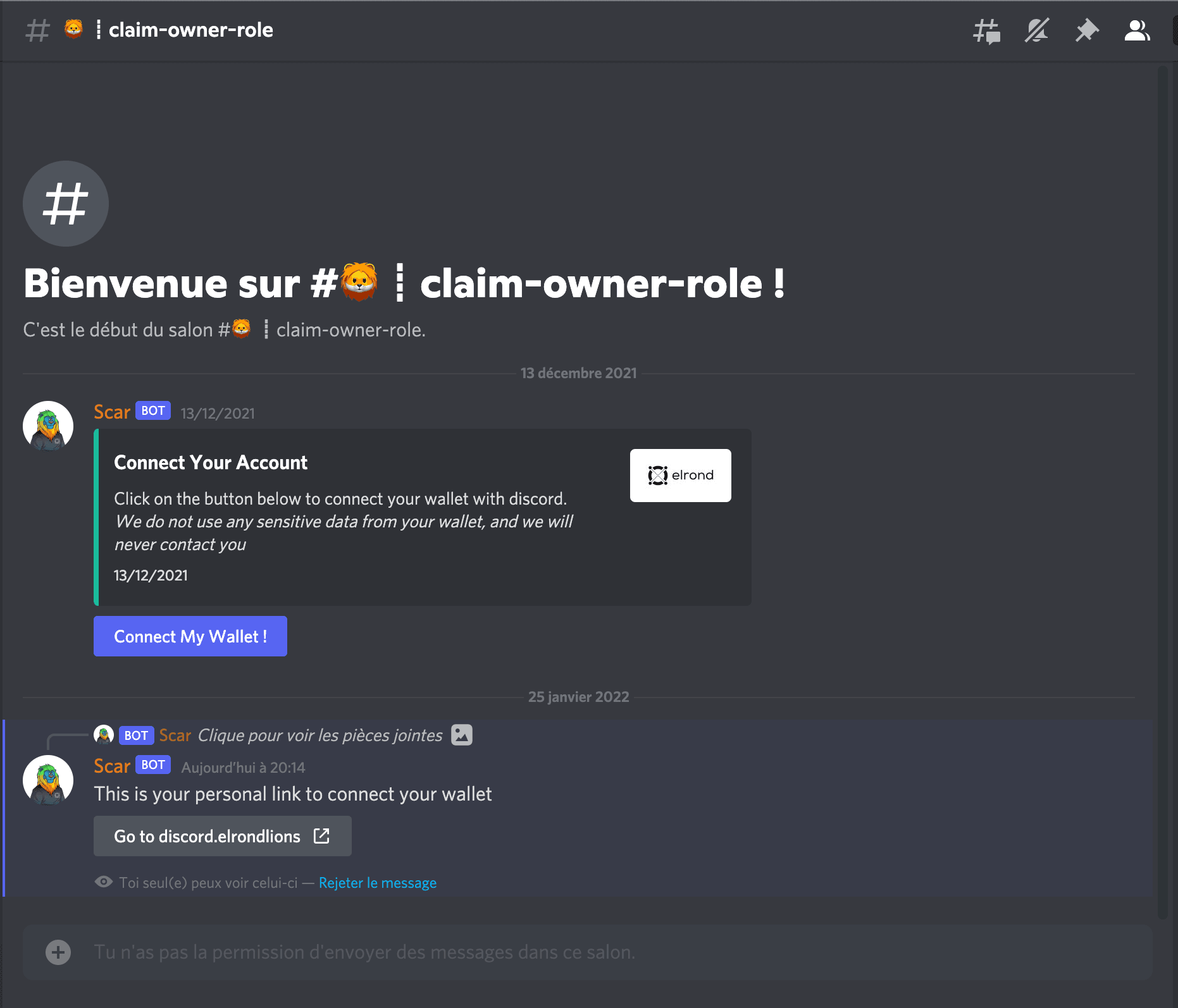 Message discord pour se connecter