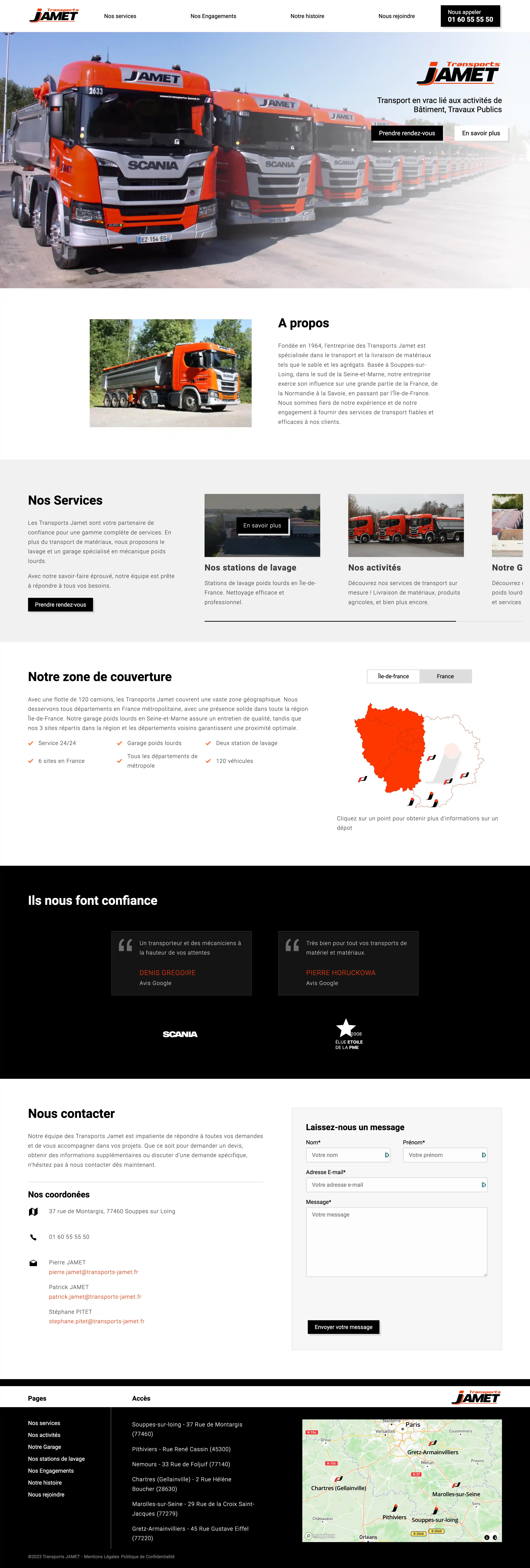 Site des transports Jamet - Full page