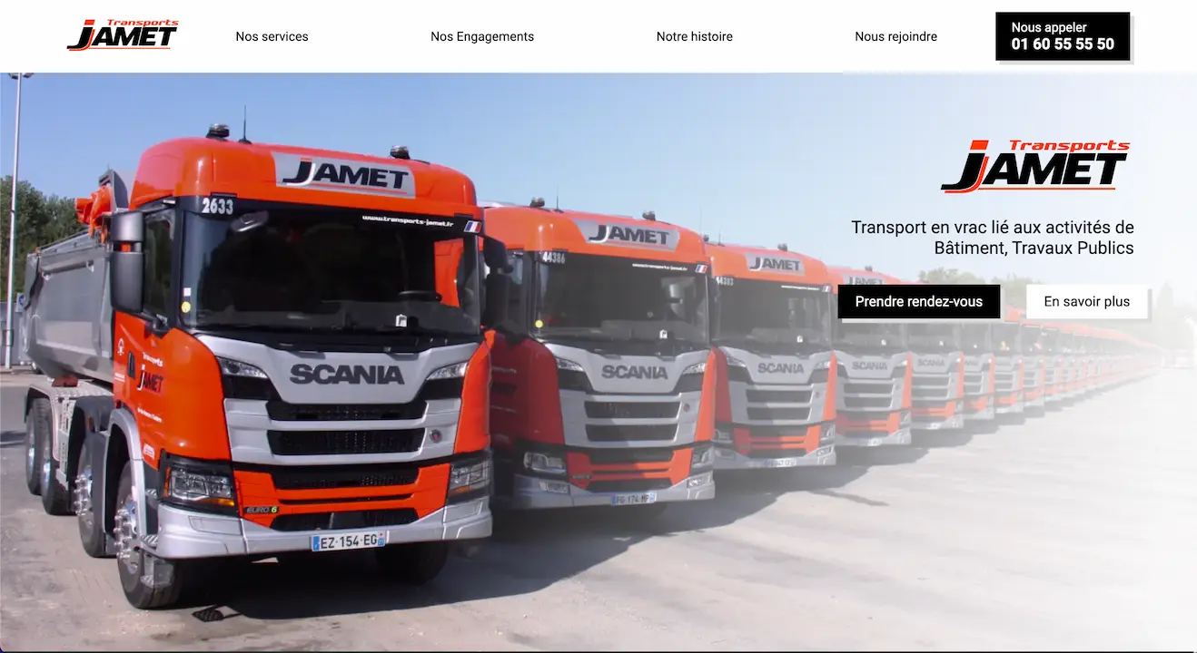 Bannière du site transports jamet - Plusieurs Camions Jamet Banière